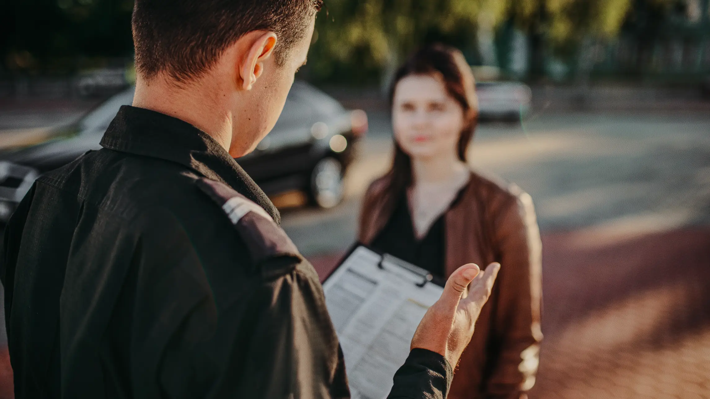 Police approaching woman on the street