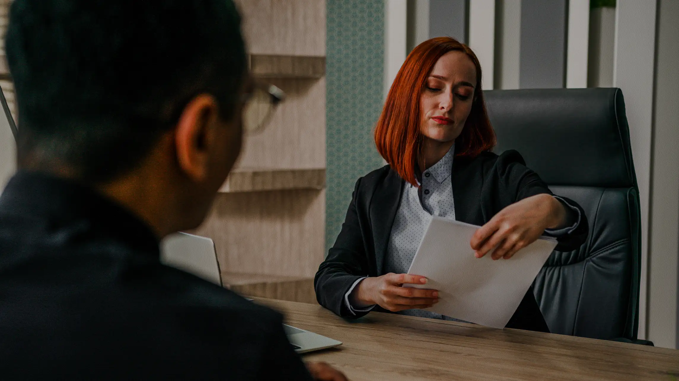 Bail agent reviewing documents